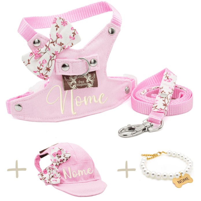Kit Soraia - Peitoral + Boné + Colar de Pérolas - Personalizados - Rosa Claro