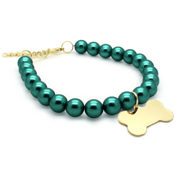 Colar de Pérolas com Ossinho Dourado - Verde