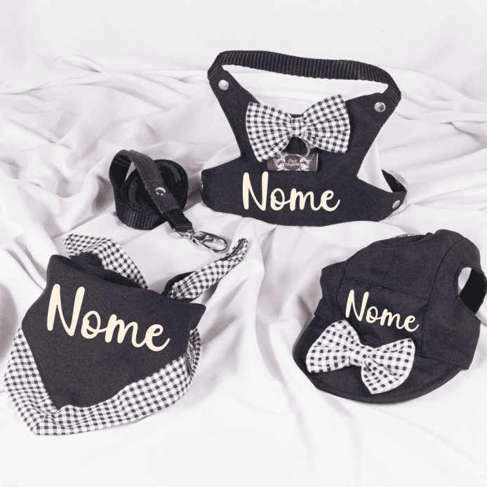 Kit Bernardo - Peitoral + Boné + Bandana - Personalizados - Preto