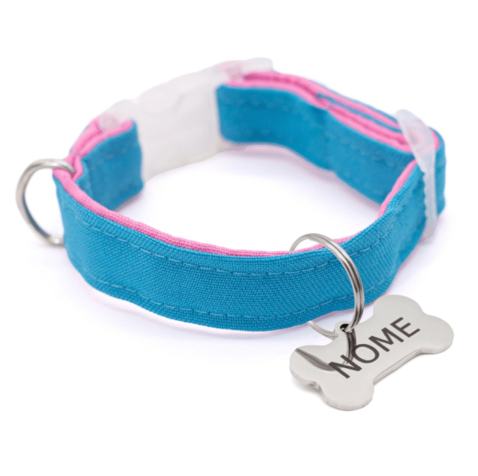 Coleira Happy - com Pingente Inox - Azul Turquesa