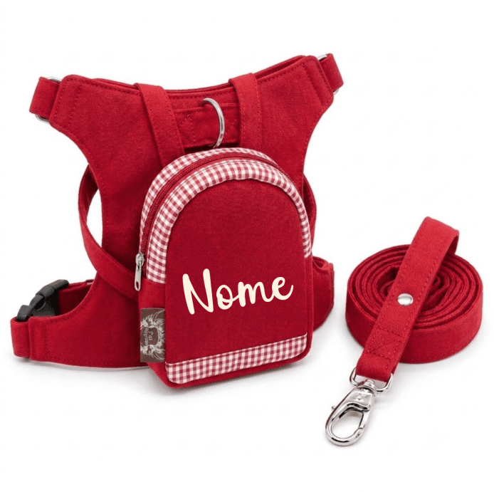 Peitoral com Mochila e Guia - Personalizado - Duo Collection - Vermelho