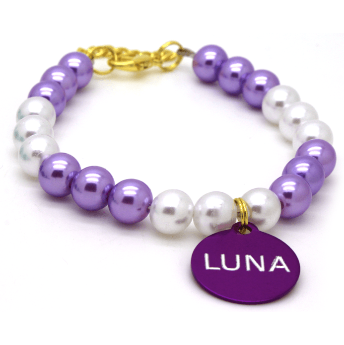 Colar de Pérolas Roxo - com Pingente Redondo Alumínio - Roxo