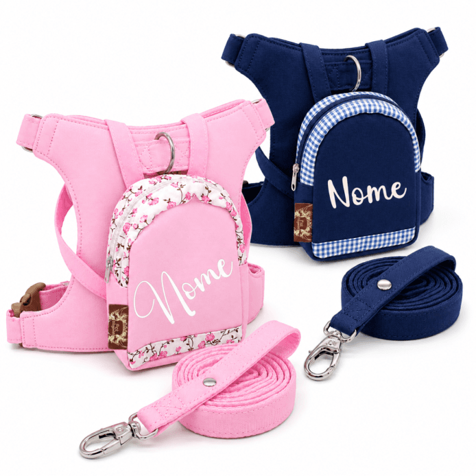 Peitoral com Mochila e Guia - Personalizado - Duo Collection - Rosa