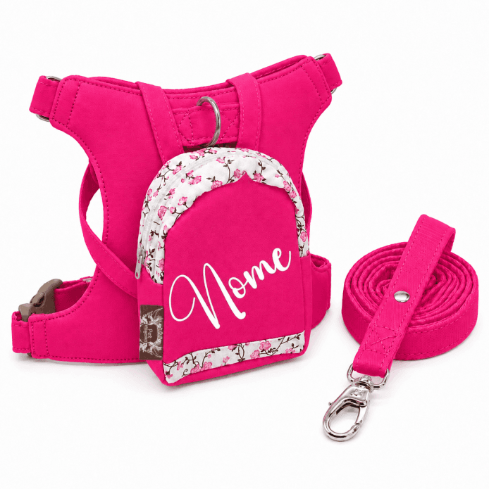 Peitoral com Mochila e Guia - Personalizado - Duo Collection - Pink