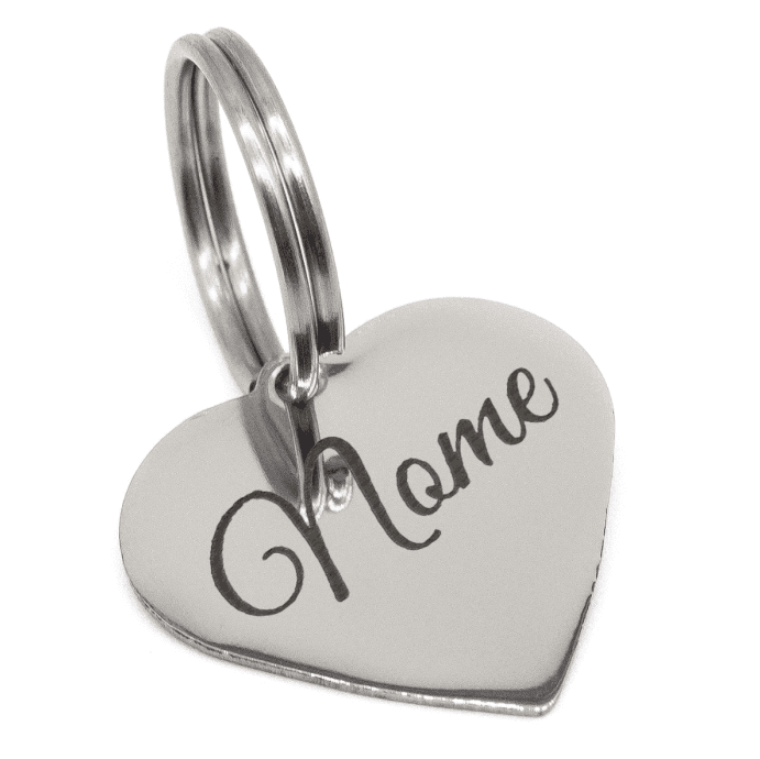 Pingente de Identificação Aço Inox - Coração - Gravação Nome e Telefone - Inox
