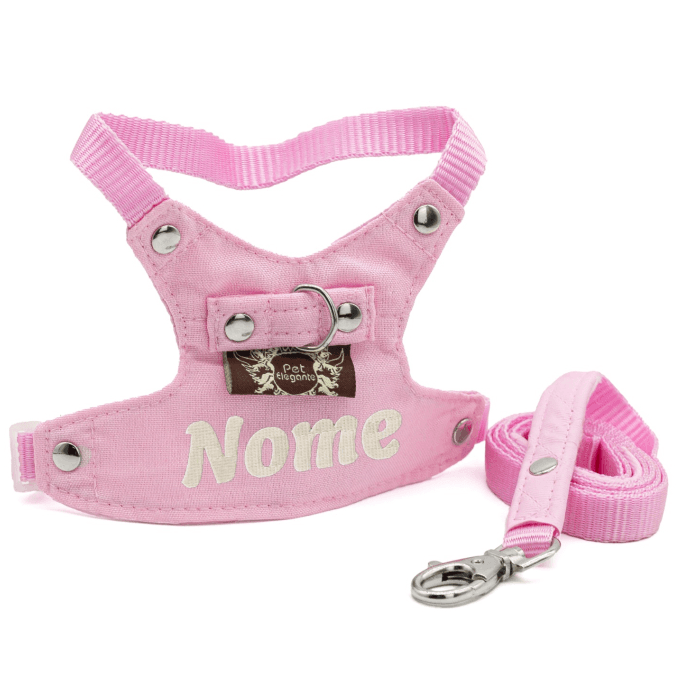Peitoral e Guia Lieve - Personalizado - Rosa Claro