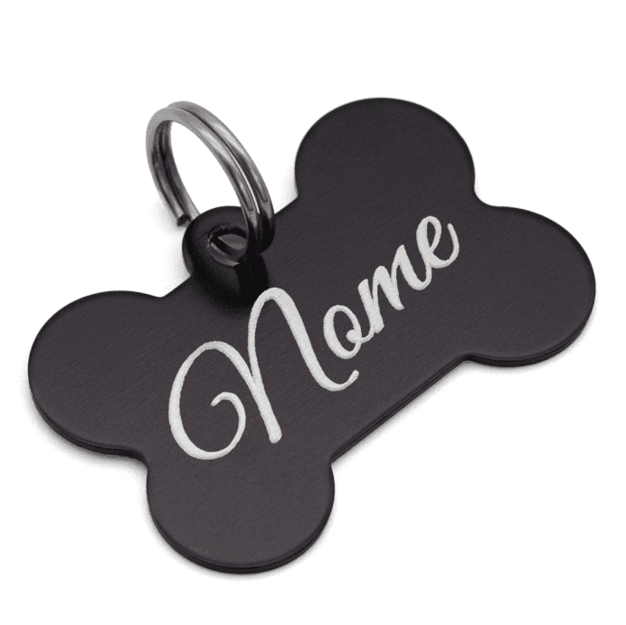 Plaquinha de Identificação para Cachorro - Várias Cores - Ossinho - Preto