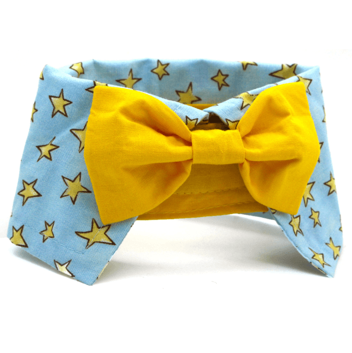 Colarinho com Gravata para Cachorro e Gato - Azul e Amarelo Estrela - Belo Pet - Azul e Amarelo