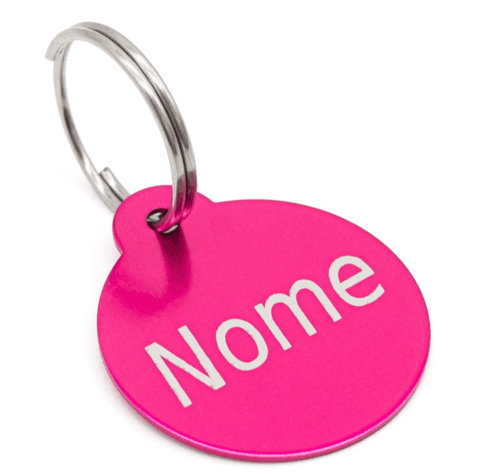 Pingente em Formato de Medalha - Várias Cores - Gravação Nome e Telefone - Pink
