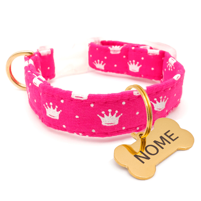 Coleira Majestic - com Pingente Dourado - Pink