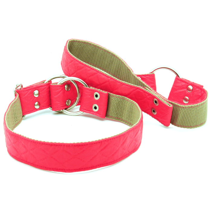 Coleira Anti-Puxão Semi Enforcador para Cachorro Grande - Nylon e Courino Matelassê Macio - Pink