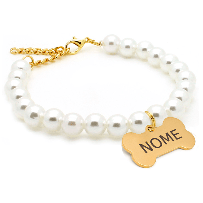 Colar de Pérolas com Ossinho Dourado - Branco