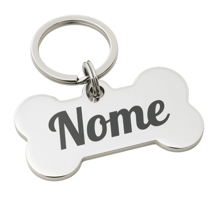 Pingente de Identificação Osso - Gravação Nome e Telefone - Inox