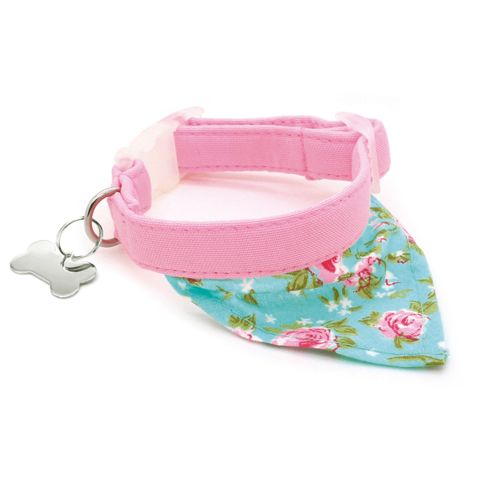 Coleira Soraia - com Pingente Inox e Bandana - Rosa