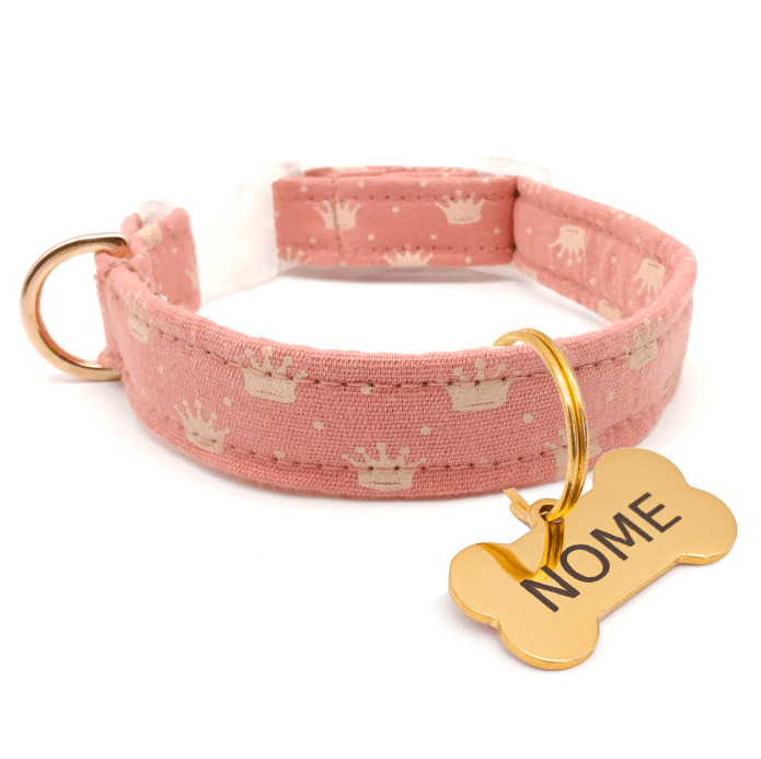 Coleira Majestic - com Pingente Dourado - Rosa