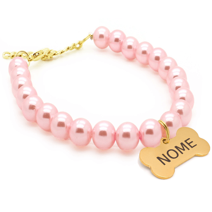 Colar de Pérolas com Ossinho Dourado - Rosa