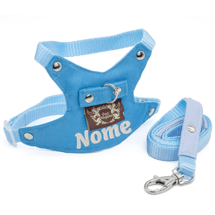 Peitoral e Guia Lieve - Personalizado - Azul Claro