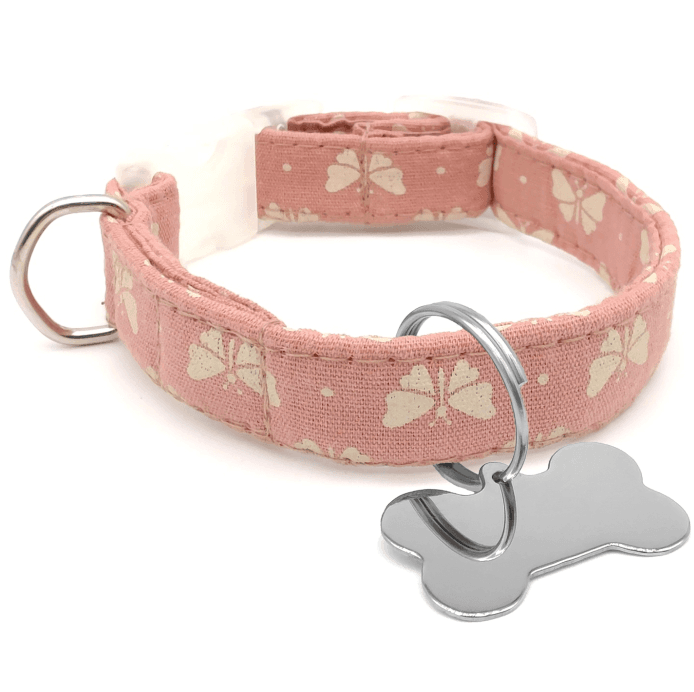 Coleira Borboletas - com Pingente Inox - Rosa