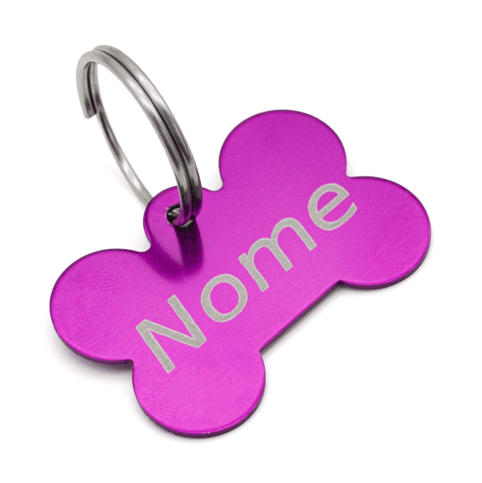 Plaquinha de Identificação para Cachorro - Várias Cores - Ossinho - Roxo