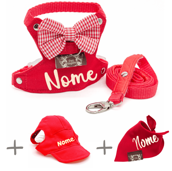 Kit Bernardo - Peitoral + Boné + Bandana - Personalizados - Vermelho